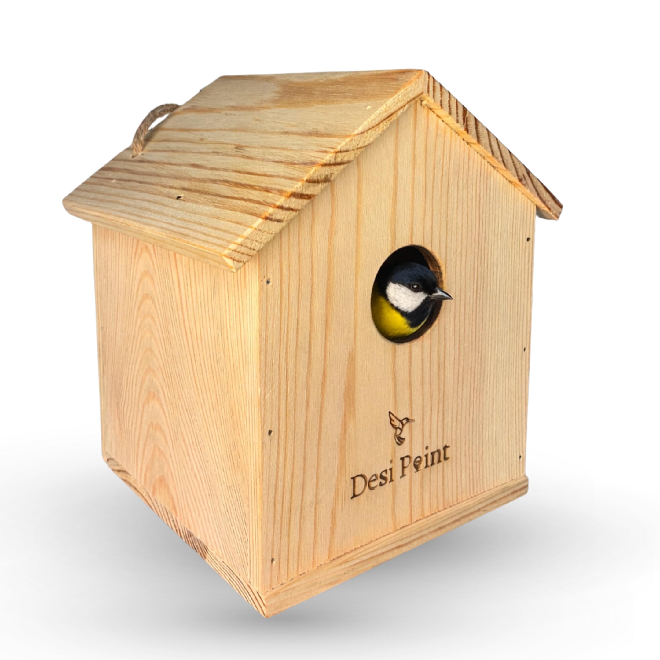 Wooden Bird House - Hanging Rope